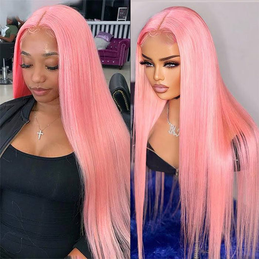 Pink 13x6 lace frontal straight wig